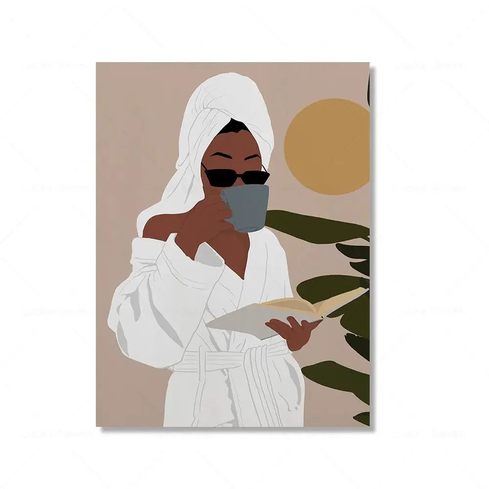 African Woman Reading Canvas Wall Art | Black Girl Poster