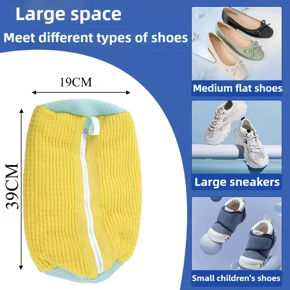 Durable Shoe Washing Machine Bag for All Shoe Types-Yellow with Blue Zipper,Ideal for Sneakers and Casual Shoes,Laundry Wash Bag Peaceful Pleasures Health and Wellness Yellow