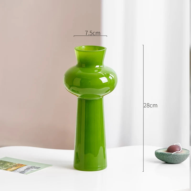 Green Glass Vase | Hydroponics Plant Pot & Floral Decor