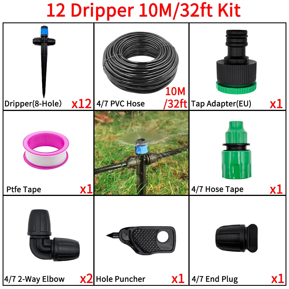 1/4" Drip Irrigation System Kit-Adjustable Flow, Sprayer with Lock Barbed Automatic Watering, for Garden, Farm, Bonsai, Flowers Peaceful Pleasures Health and Wellness 10M