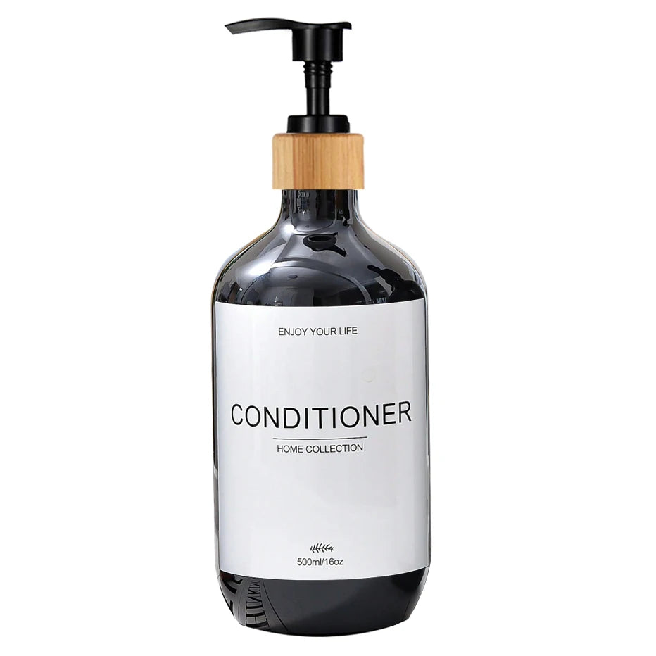500ml Shampoo Body Wash Conditioner Dispenser Bottle Bathroom Waterproof Pre-Labeled Refillable Shampoo Bottle Soap Container Peaceful Pleasures Health and Wellness B-black-conditioner 500ml