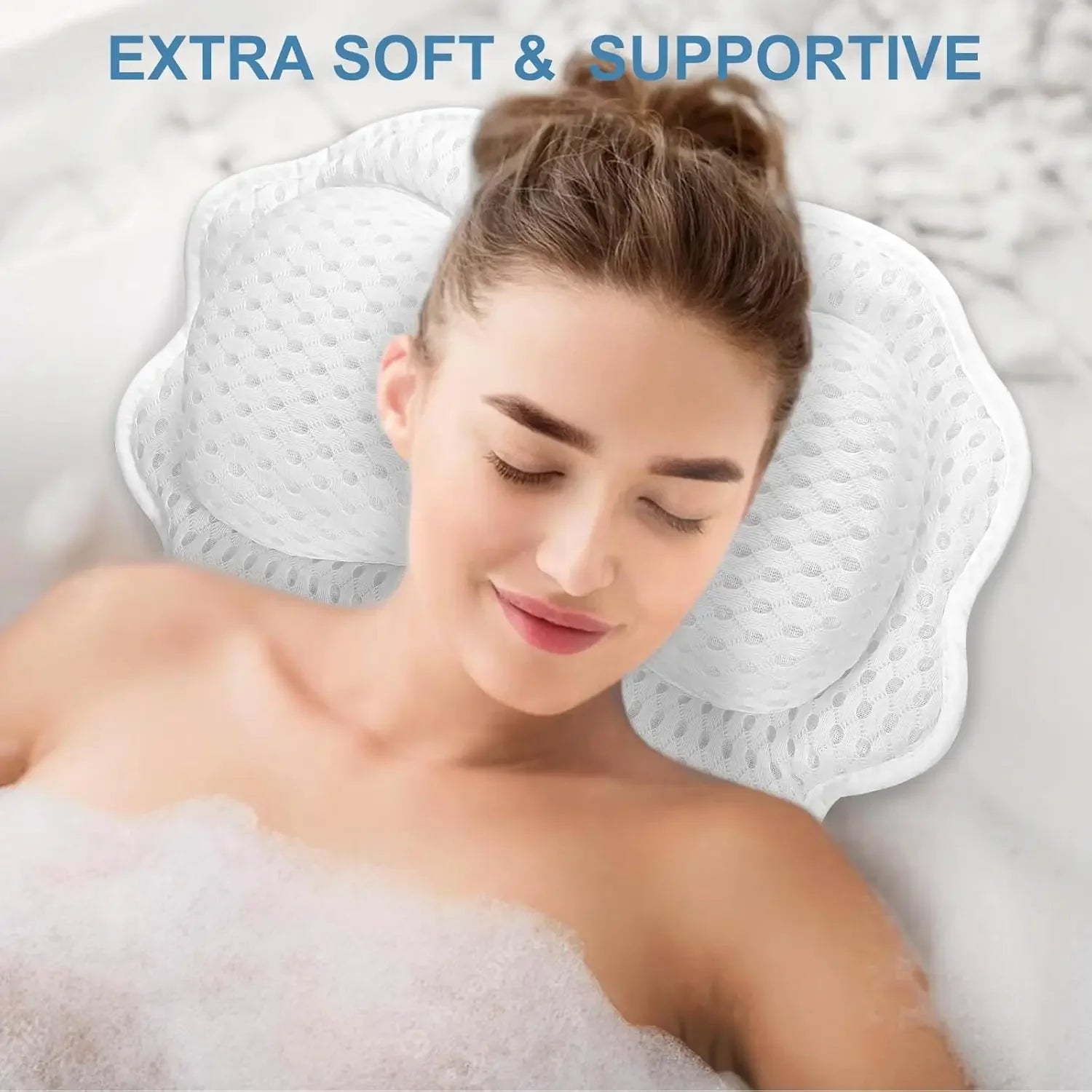 Relaxing Bath Pillow – 4D Breathable Mesh, 6 Suction Cups, White Bath Accessories Peaceful Pleasures Health and Wellness