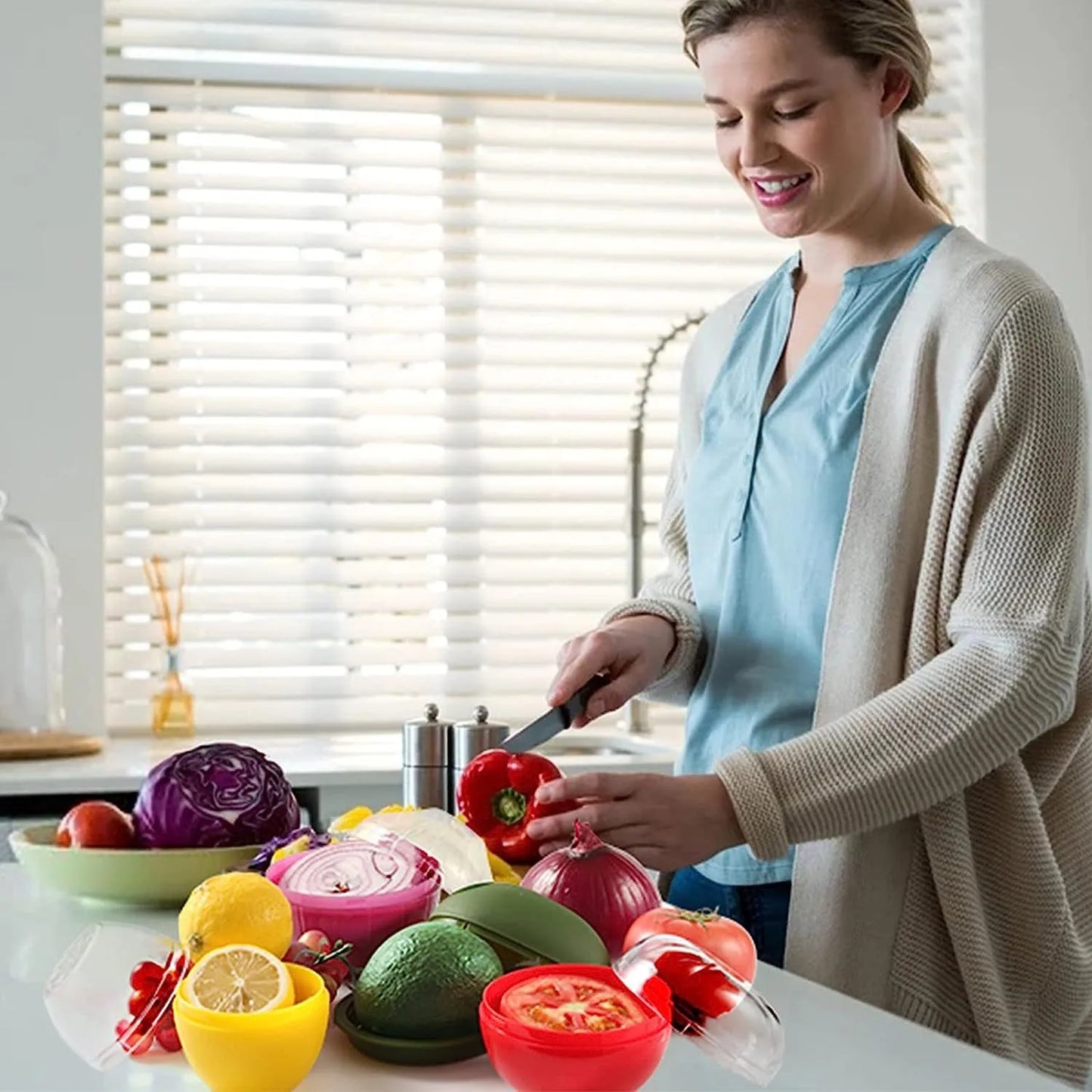 5pcs Food Savers Avocado Keepers Storage Container for Onion Lemon Pepper Tomato Garlic Creative Kitchen Refrigerator Gadget Peaceful Pleasures Health and Wellness