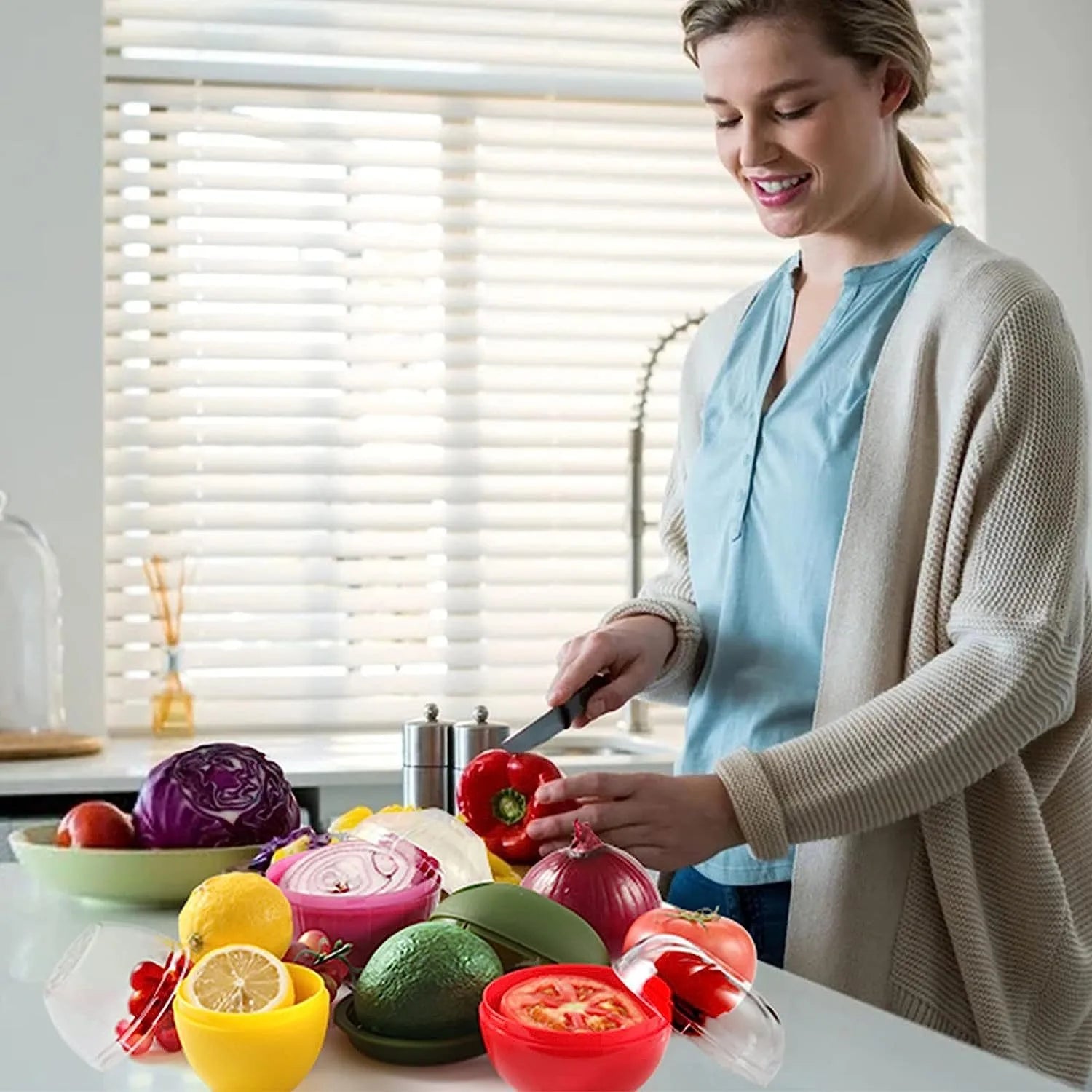 5pcs Food Savers Avocado Keepers Storage Container for Onion Lemon Pepper Tomato Garlic Creative Kitchen Refrigerator Gadget Peaceful Pleasures Health and Wellness