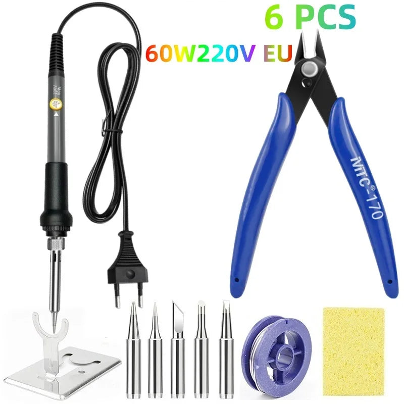 60W Adjustable Electric Soldering Iron Kit | CE Certified DIY Tool Peaceful Pleasures Health and Wellness 6pcs set EU