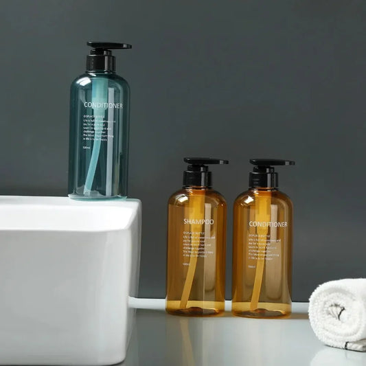 Shampoo Conditioner Body Wash Dispenser Set, Printed Letters Bathroom Soap Bottle Dispenser, Shower Pump Shampoo Dispenser Peaceful Pleasures Health and Wellness