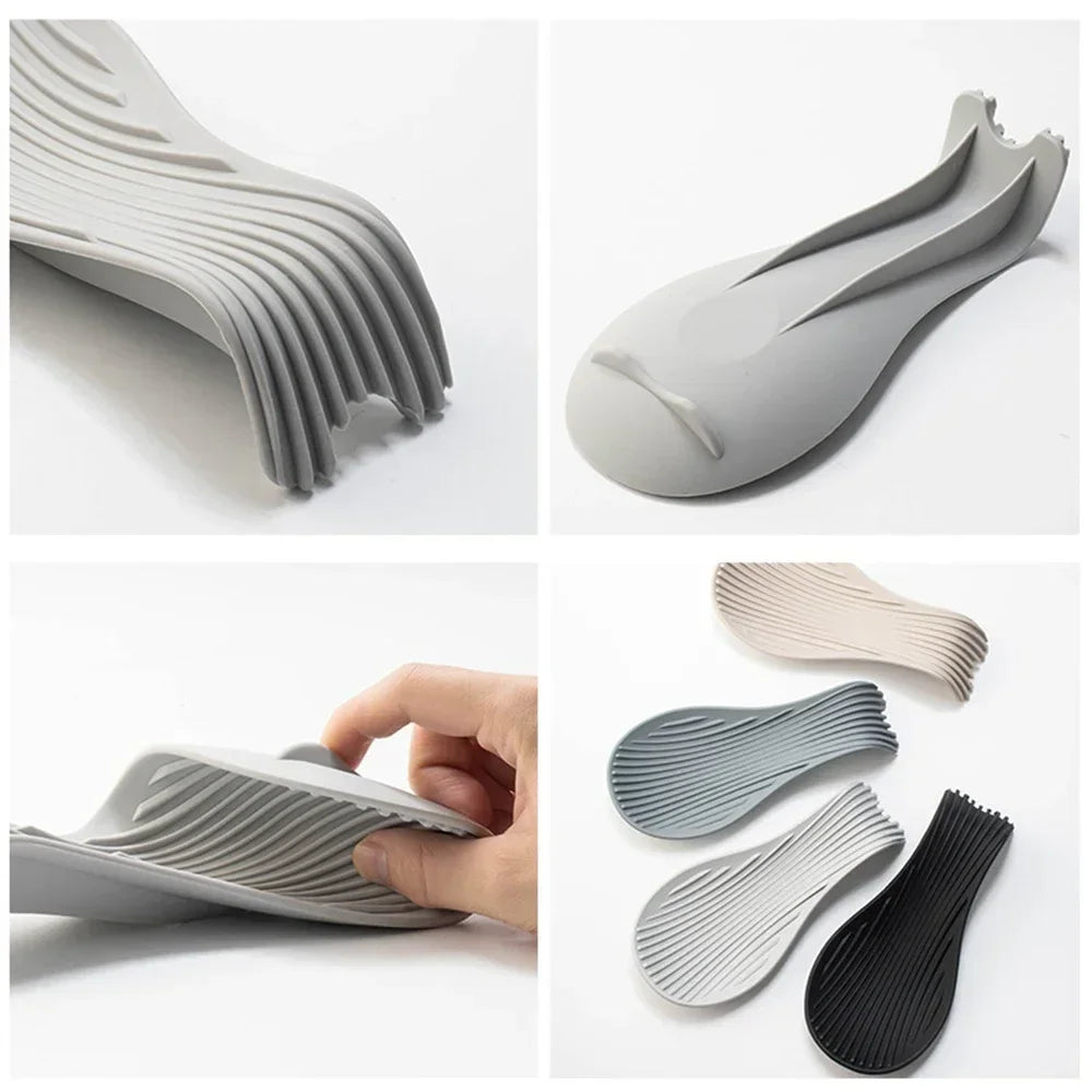 1/3Pcs Silicone Insulated Spoon Holder Heat Resistant Placemat Spoon Holder Cutlery Shelving Kitchen Tools Placemat Peaceful Pleasures Health and Wellness