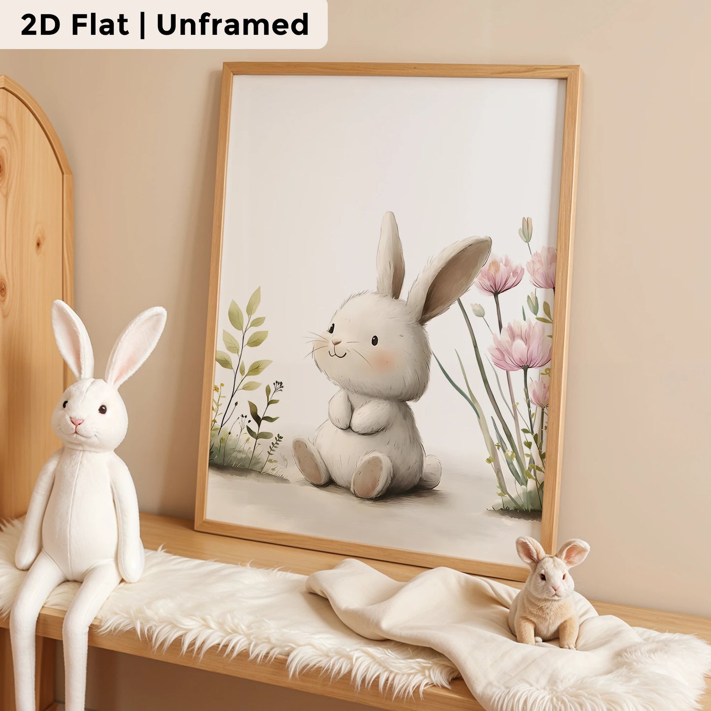 3-Piece Cartoon Flowers & Rabbit Canvas Wall Art Print Set