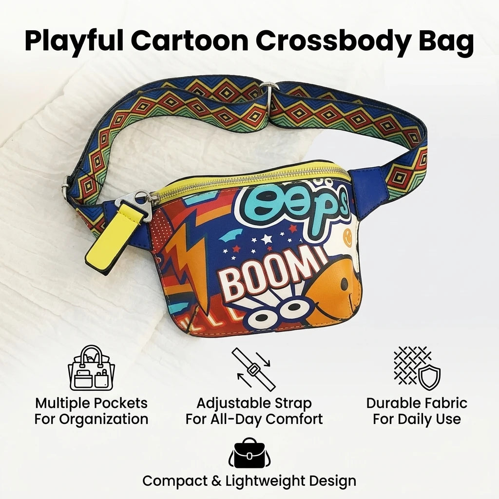 Korean Style Cartoon Crossbody Bag For Students With Adjustable Strap And Multi Pocket Design Peaceful Pleasures Health and Wellness