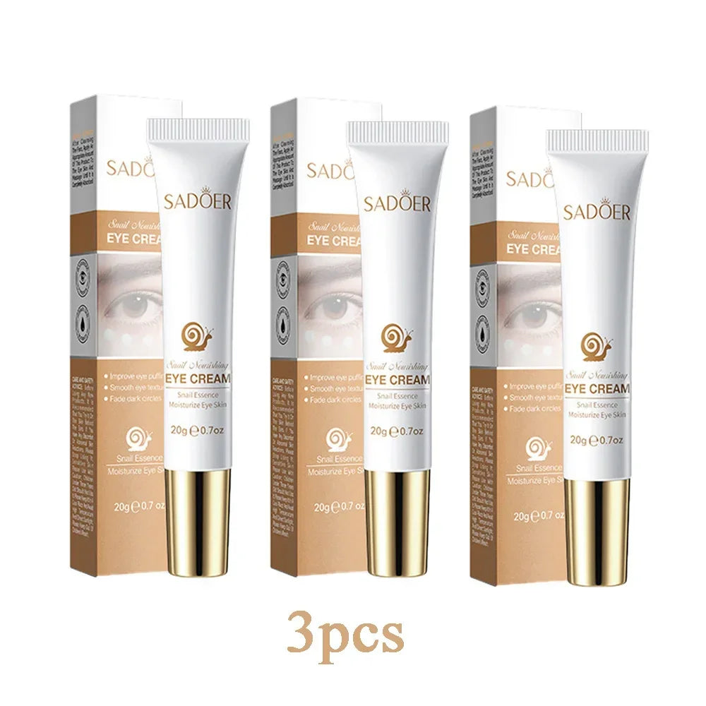 SADOER Snail Eye Cream Anti Wrinkle Dark Circles Under The Eyes Remove Eye Bags Moisturizing Anti-Aging Eyes Skin Care Products Peaceful Pleasures Health and Wellness 3pcs