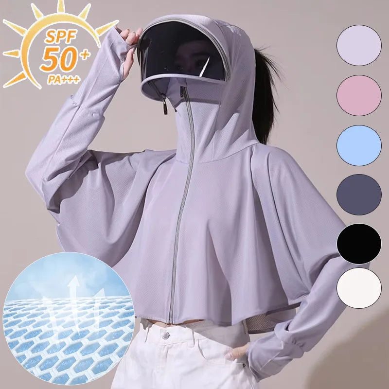 Women's UV Protection Ice Silk Jacket with Face Mask & Neck Gaiter