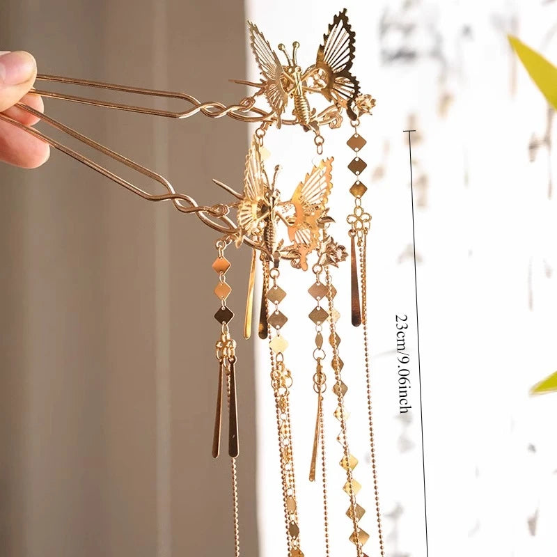 Butterfly Hair Accessories Ancient Style Hanfu Accessories Super Fairy Flow Su Bu Yao Hair Hairpin New Chinese Style Versatile Peaceful Pleasures Health and Wellness