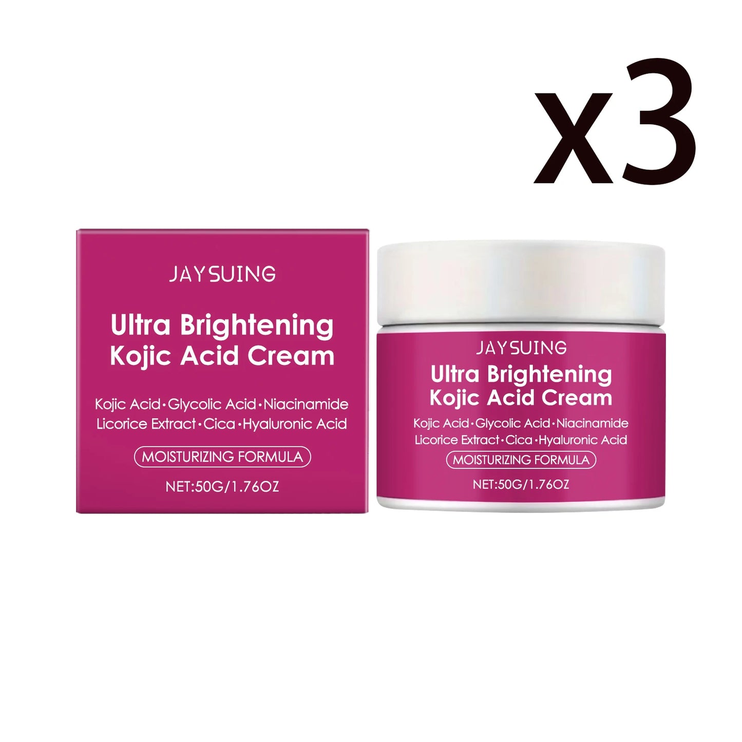 Kojic Acid Facial Cream Lighten Skin Tone Moisturizing Hydrating Smoothing Firm Face Reduce Dryness Discomfort Niacinamide Cream Peaceful Pleasures Health and Wellness 3x50g