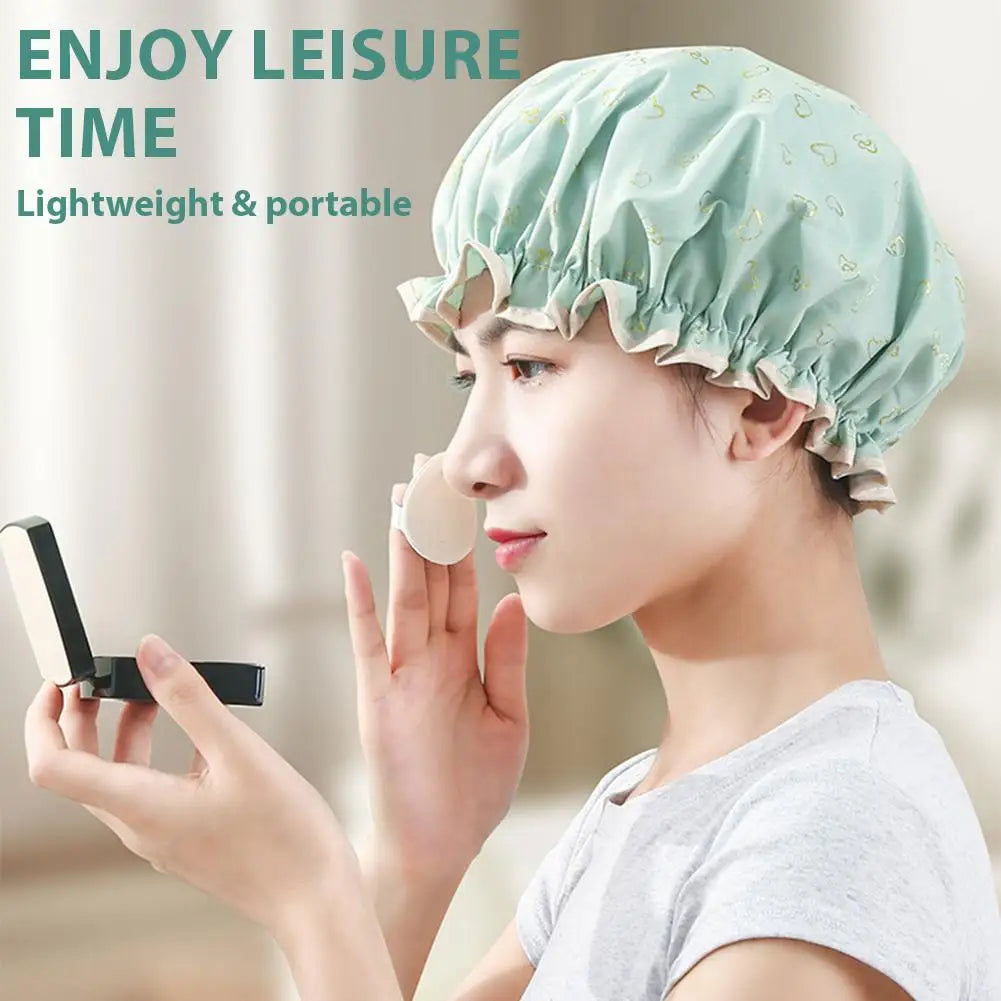 Waterproof Double Shower Cap Gold Printed Terylene Cotton Hair Cap for Women Bathing Essential Peaceful Pleasures Health and Wellness