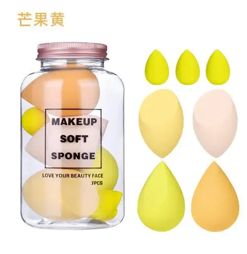 7PCS Drifting Bottle Beauty Egg Dry And Wet Dual-Purpose No Powder Makeup Egg Sponge Powder Puff Set Makeup Tools Peaceful Pleasures Health and Wellness YELLOW