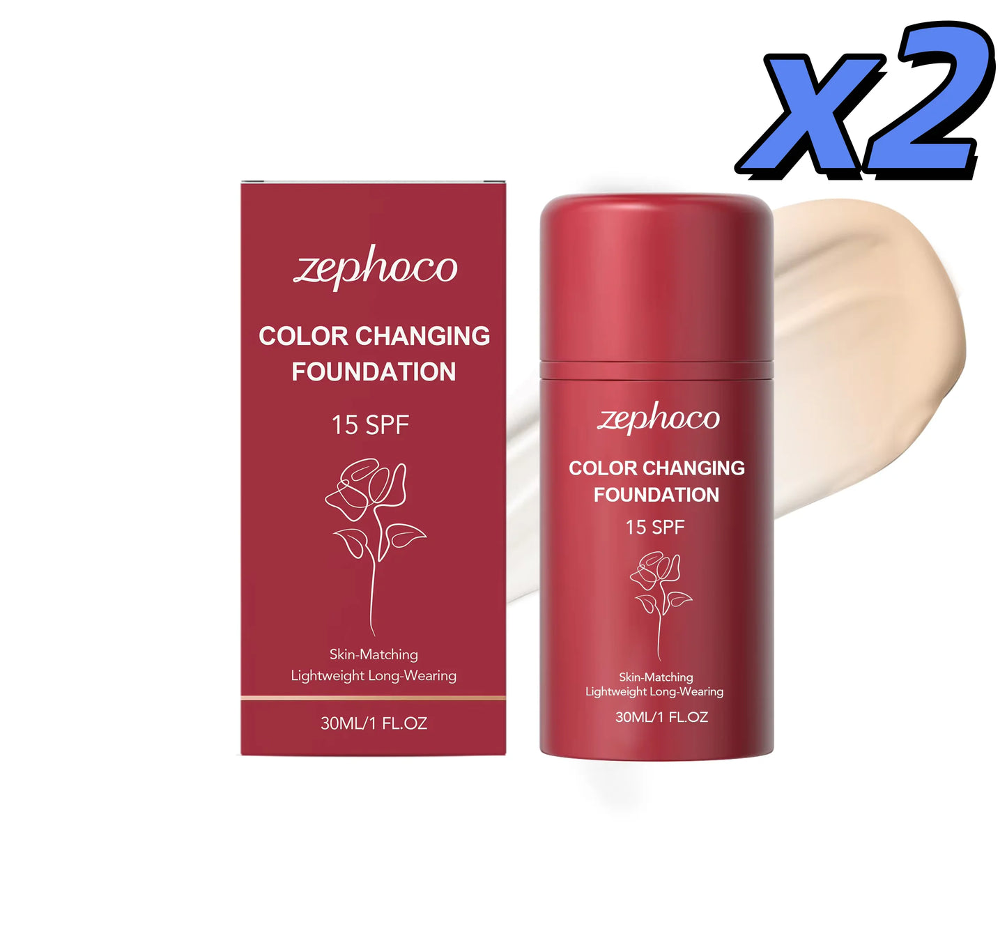 Color Changing Foundation Waterproof Sweatproof Lightweight Deep Hydration Moisturizes Brightening Coverage Concealer Foundation Peaceful Pleasures Health and Wellness 2 x 30ml boxed