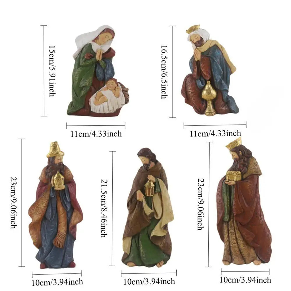 Nativity Scene Set of 5 Resin Figurines | Christmas Tabletop Nativity Figurine Set Peaceful Pleasures Health and Wellness 5pcs China Mainland