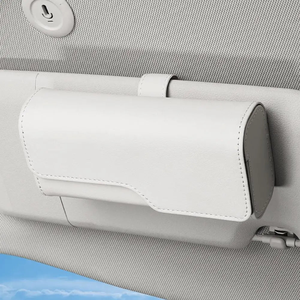 Leather Car Glasses Storage Box Sun Visor Eyeglasses Holder Clip On Auto Visor Glasses Organizer Sun Visor Eyeglasses Storage Peaceful Pleasures Health and Wellness