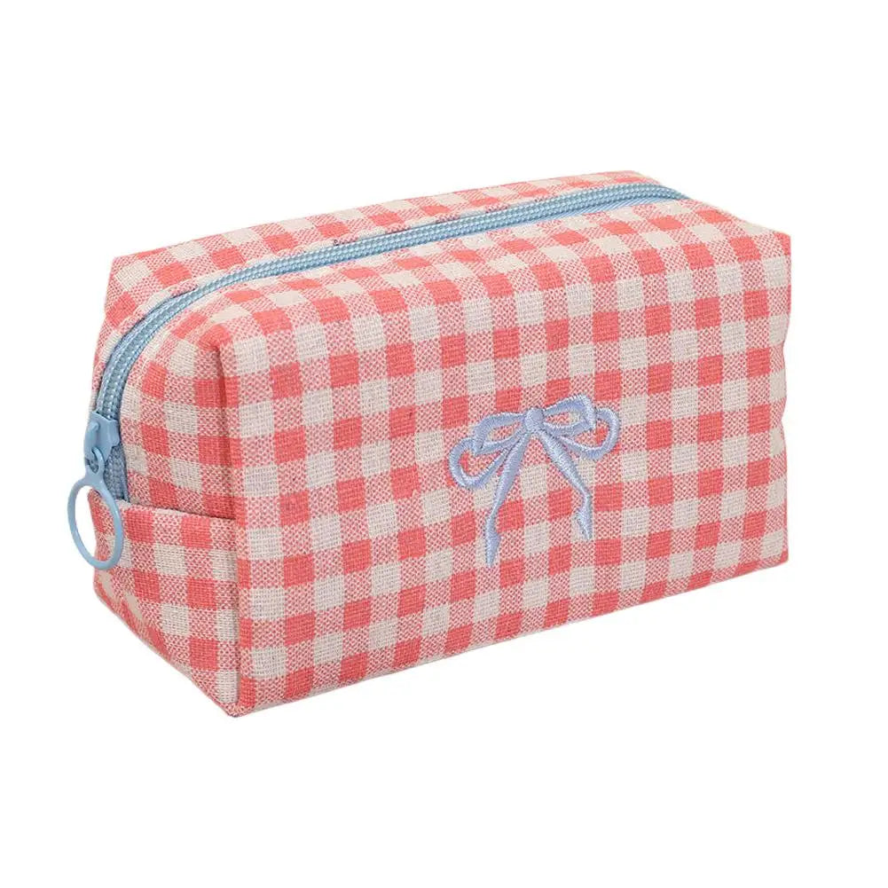 1Pcs Makeup Bag Gingham Plaid Cosmetic Pouch Large capacity Makeup Organizer Portable Travel Toiletry Bag For Women Daily Use Peaceful Pleasures Health and Wellness Pink