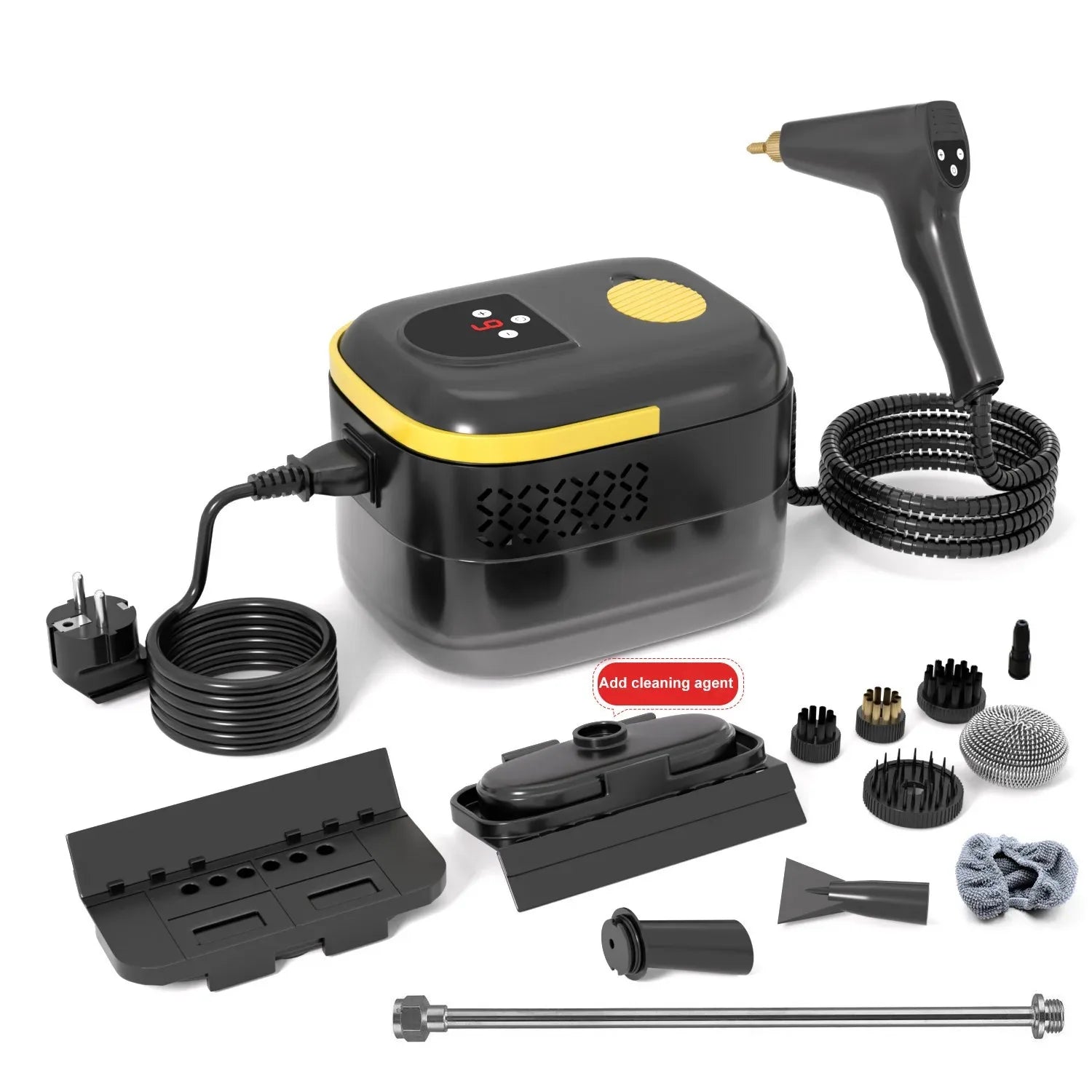 1500W High Pressure High Temp Steam Cleaner with Remote Control Multifunctional for Kitchen Hood Car Peaceful Pleasures Health and Wellness 220 V Black Yellow