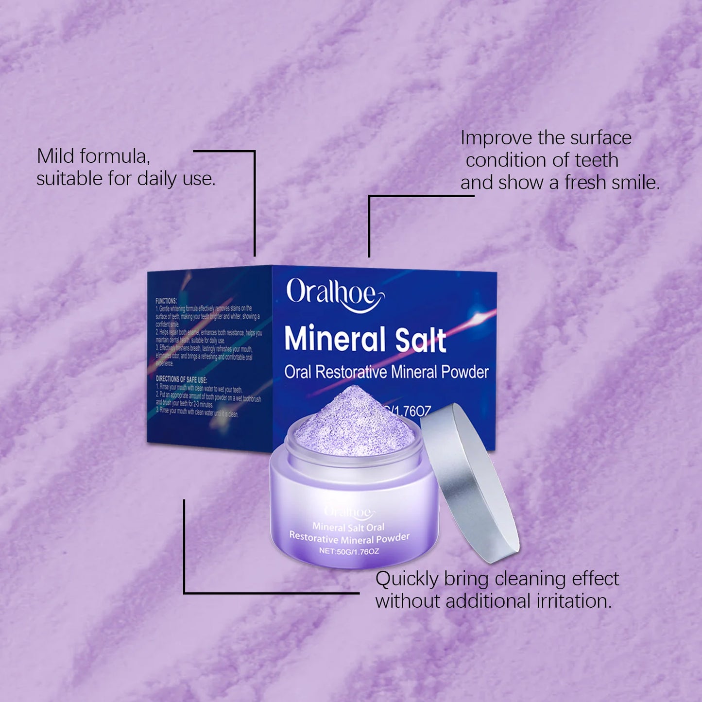 Teeth Cleansing Purple Powder Bleach Yellow Stain Brightening Strengthen Dental Protect Gums Fresh Breath Teeth Whitening Powder Peaceful Pleasures Health and Wellness
