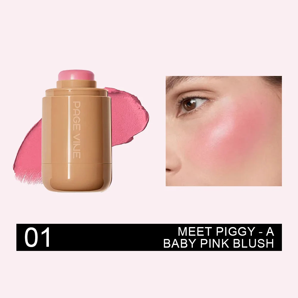 New Blush Stick 3-in-1 Cheek Lip Tinted Moistured Blush Stick Silky Brighten Blush Cream Blusher Cosmetics Tubes Matte Contour Peaceful Pleasures Health and Wellness 01piggy
