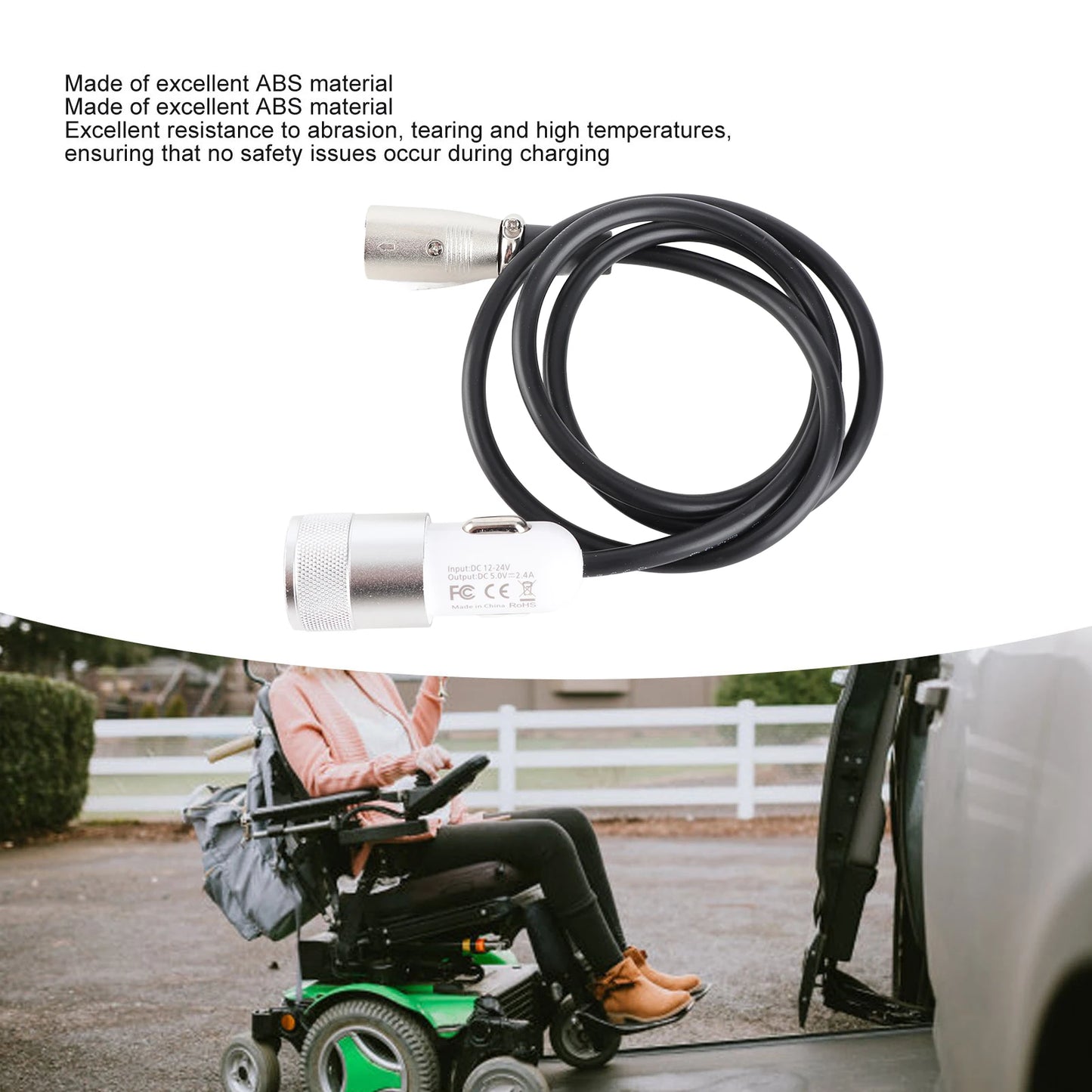 Wheelchair Joystick Controller Charging Cable Electric Motor Power Fast Charging Line Accessory 12‑24V Peaceful Pleasures Health and Wellness