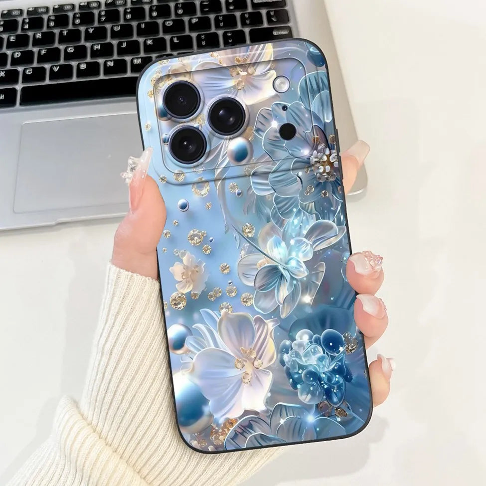 iPhone 17 Pro Silicone Case | Cute Kawaii Floral Painted Cover