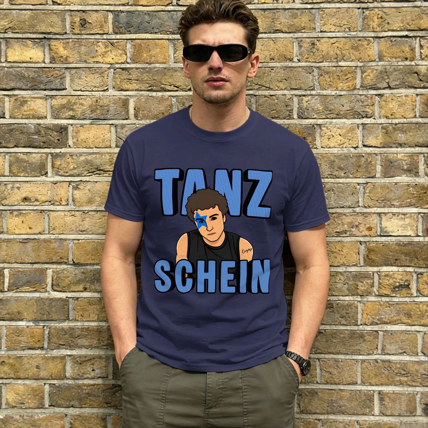 TANZSCHEIN Cosmó Men T Shirts Eurovisions 2026 Awesome Tee Shirt Short Sleeve Round Neck T-Shirt Pure Cotton Summer Clothes Peaceful Pleasures Health and Wellness Navy Blue M