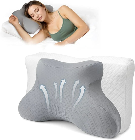 Adjustable Memory Foam Neck Pillow for Sleeping, Ergonomic Support for Side Back Stomach Sleepers Peaceful Pleasures Health and Wellness United States