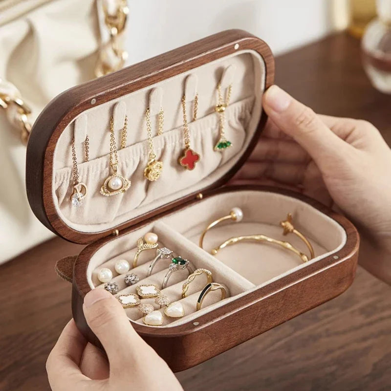 Solid Wood Bear Jewelry Boxes Small Exquisite Ring Necklace Storage Box Portable Jewelry Organizer Cute Home Desktop Decoration Peaceful Pleasures Health and Wellness