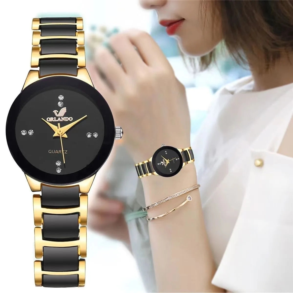 Fashion Rhinestone Women's Watch Stainless Steel Band Analog Quartz Watches Peaceful Pleasures Health and Wellness