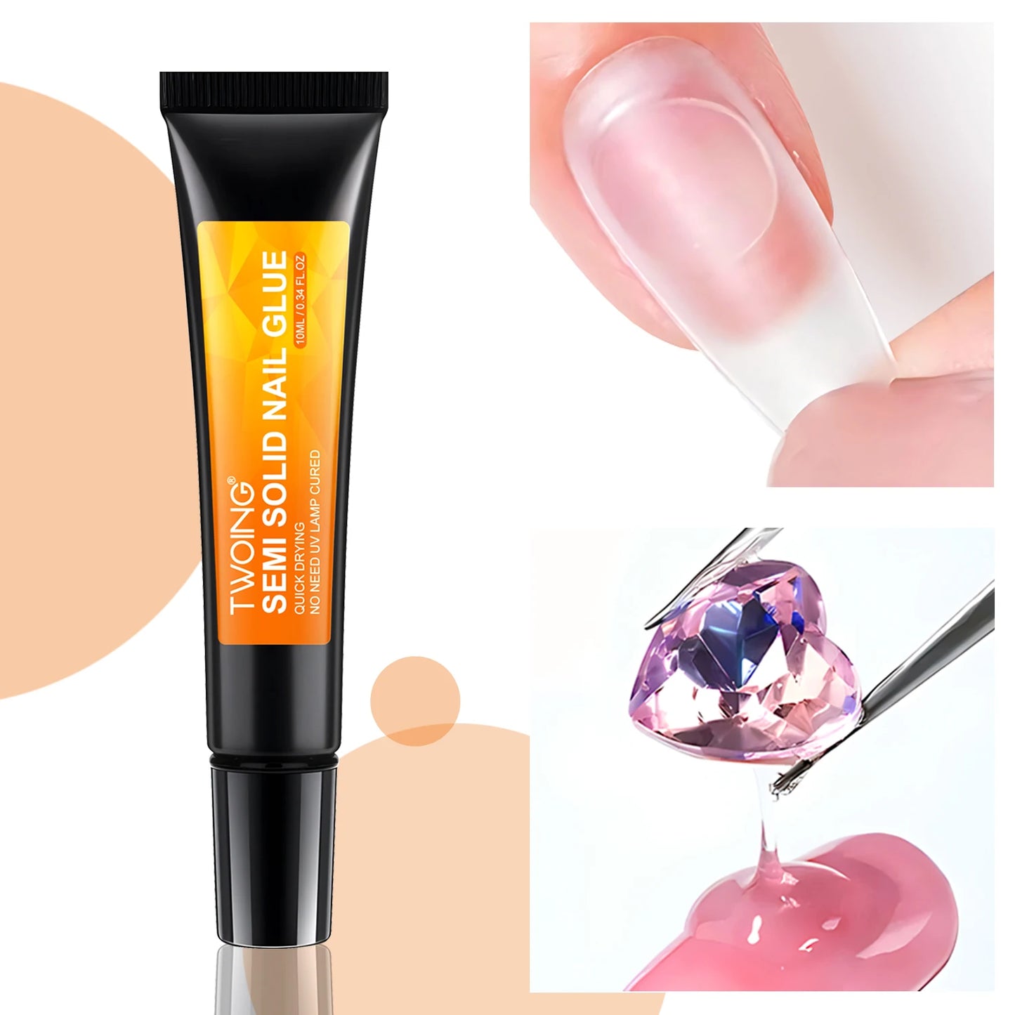 TWOING Quick-Dry Semi-Solid Nail Glue, Strong Adhesive for Press-On Nails, False Tips & Rhinestones, Waterproof, No UV Lamp Peaceful Pleasures Health and Wellness