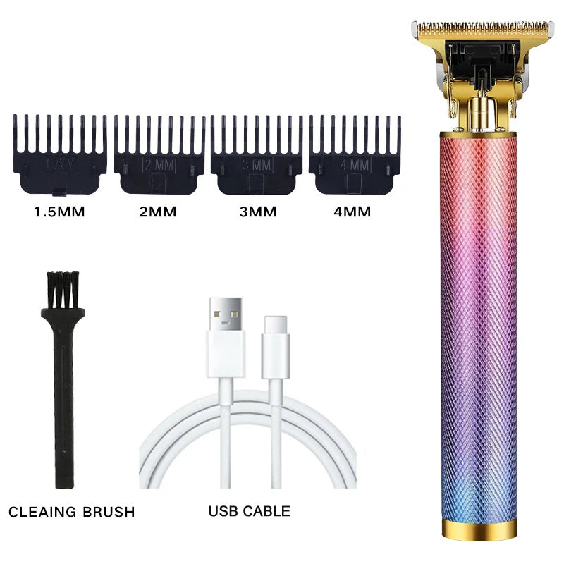 Men's T9 Vintage Carving Hair Clipper Portable USB Cleaning Barber Hair Cutting Machine Professional Hair Trimmer Boyfriend Gift Peaceful Pleasures Health and Wellness 061-ColorfulMesh