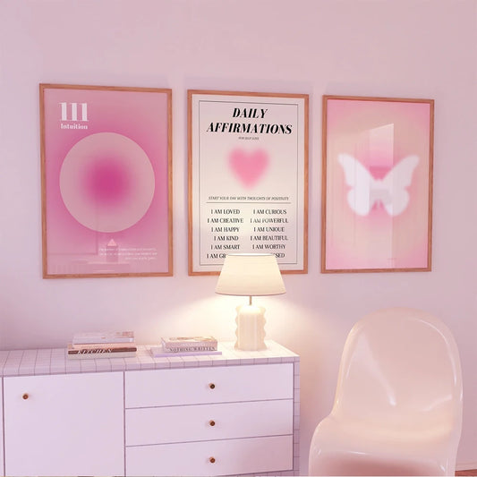 Pink Aura Spiritual Affirmation Canvas Wall Art | Nordic Print Canvas Wall Art Peaceful Pleasures Health and Wellness