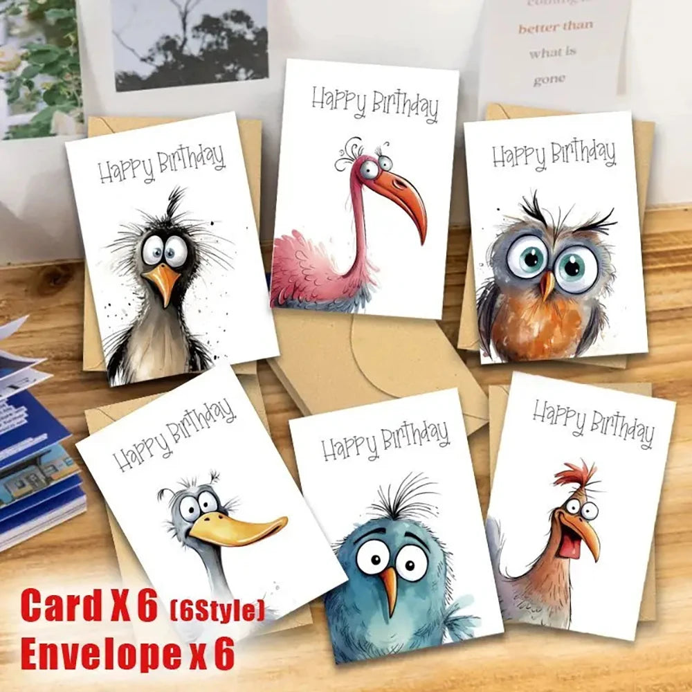 Funny Watercolor Bird Expression Handwritten Greeting Card Birthday