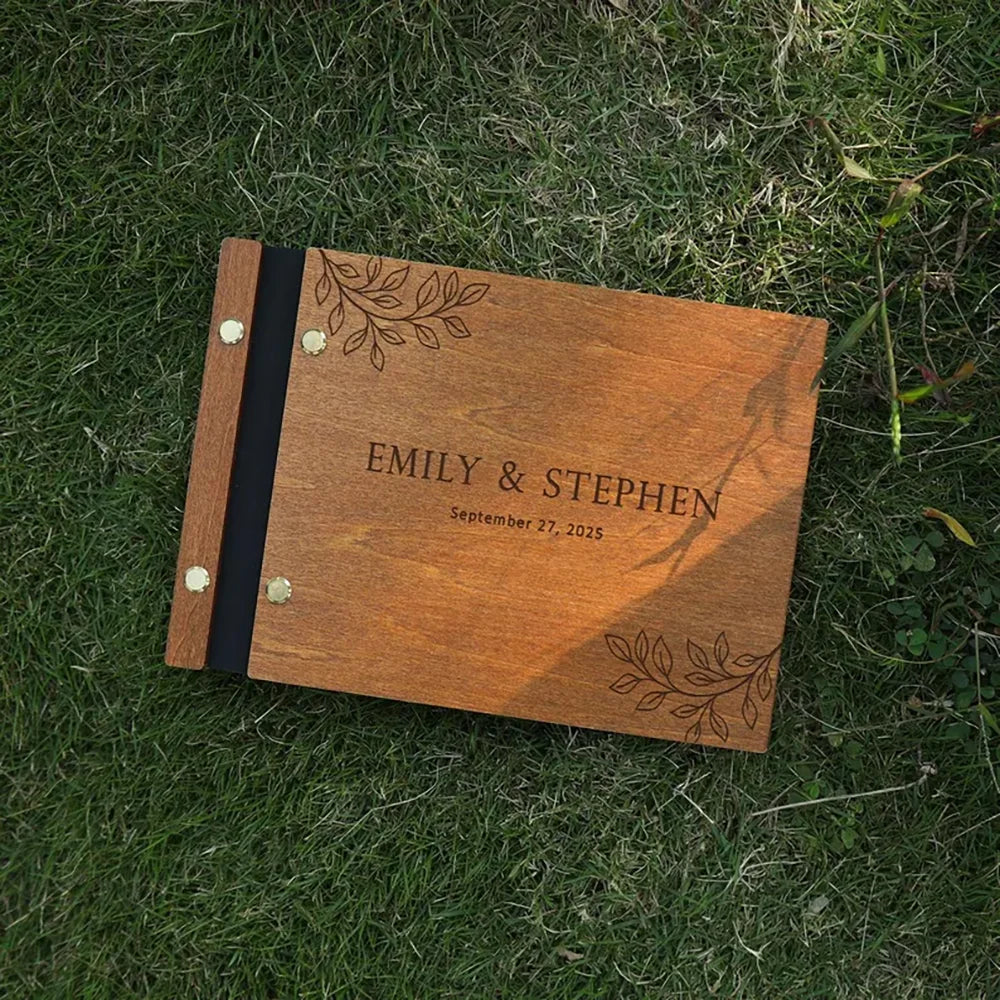 Personalized Wooden Wedding Guest Book | Engraved Keepsake