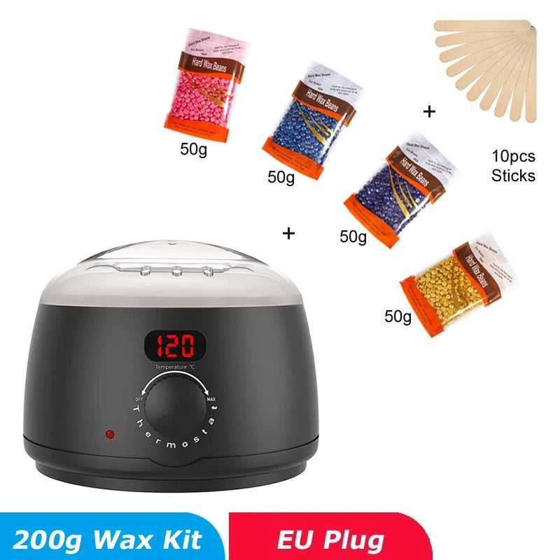 Wax Heater 500ML Set For Hair Removal / Digital Display Screen Depilatory Hard Wax Melt Warmer / 200g Wax Beans Hair Remove Tool Peaceful Pleasures Health and Wellness 058-B-EU-200g