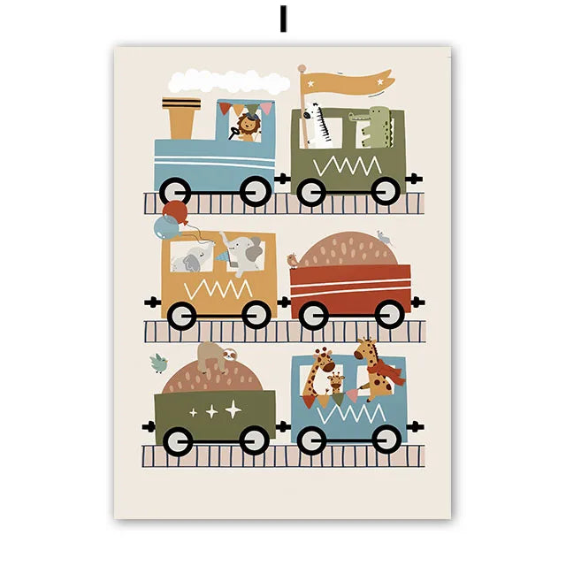 Funny Cartoon Animals Car Bus Nursery Wall Art Canvas Painting Leopard Bear Zebra Posters & Prints Pictures Baby Kids Room Decor Peaceful Pleasures Health and Wellness 8 55x75cm