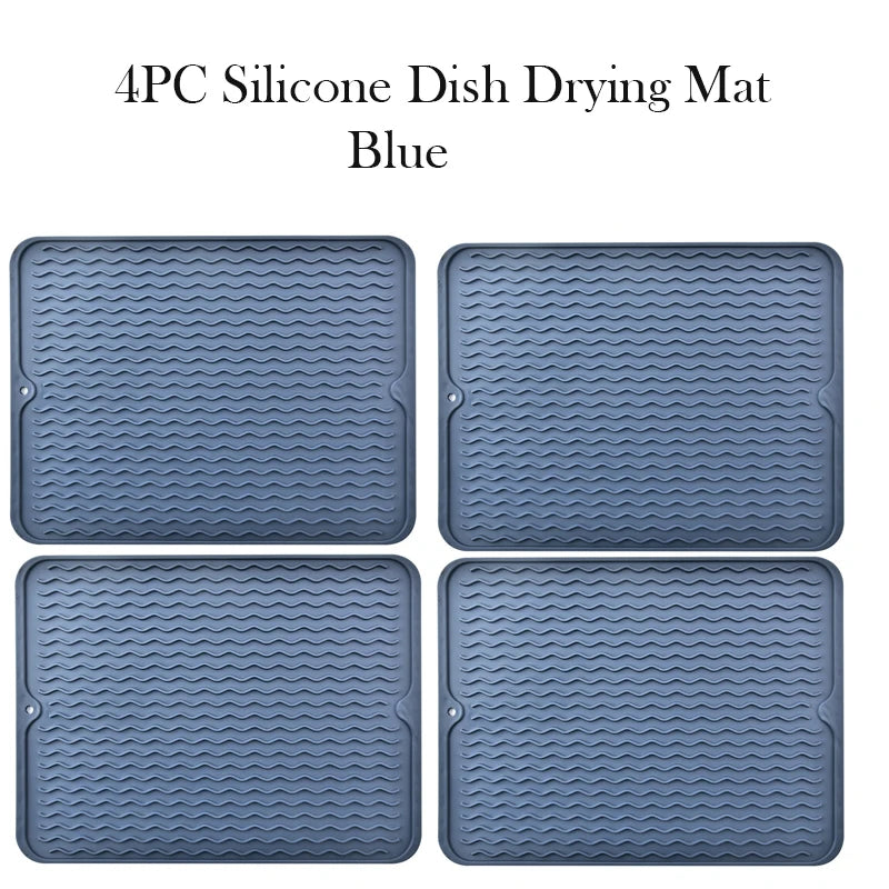 Silicone Dish Drying Mat Protector Sink Mat Table Kitchen Home Anti Slip Drying Dishes Drain Mat Heat Resistant Kitchen Sink Mat Peaceful Pleasures Health and Wellness 4pc blue 1 40x30CM Strip