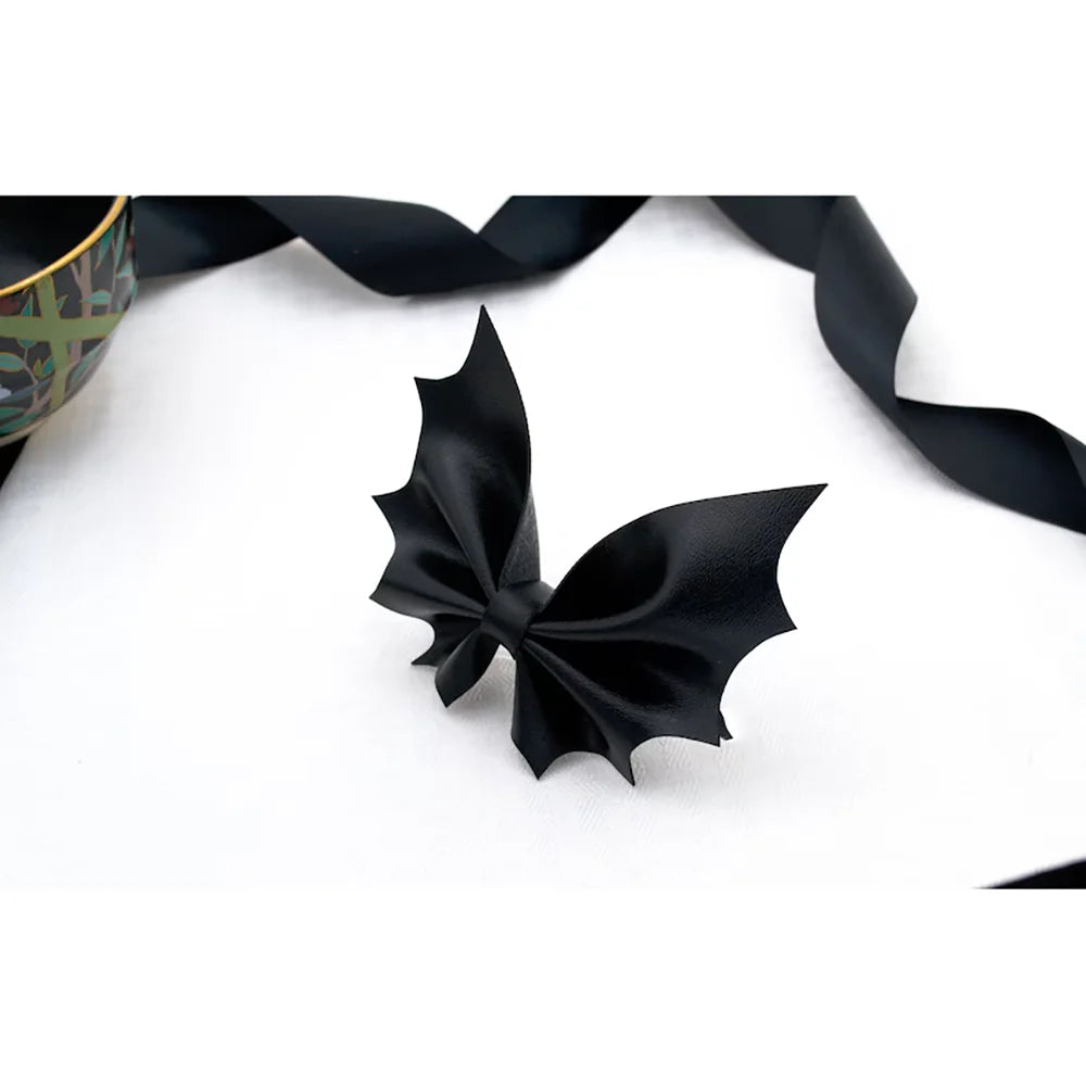 Leather Bat Bow Hair & Bag Charm | Gothic Halloween Accessory Hair & Bag Accessory Peaceful Pleasures Health and Wellness