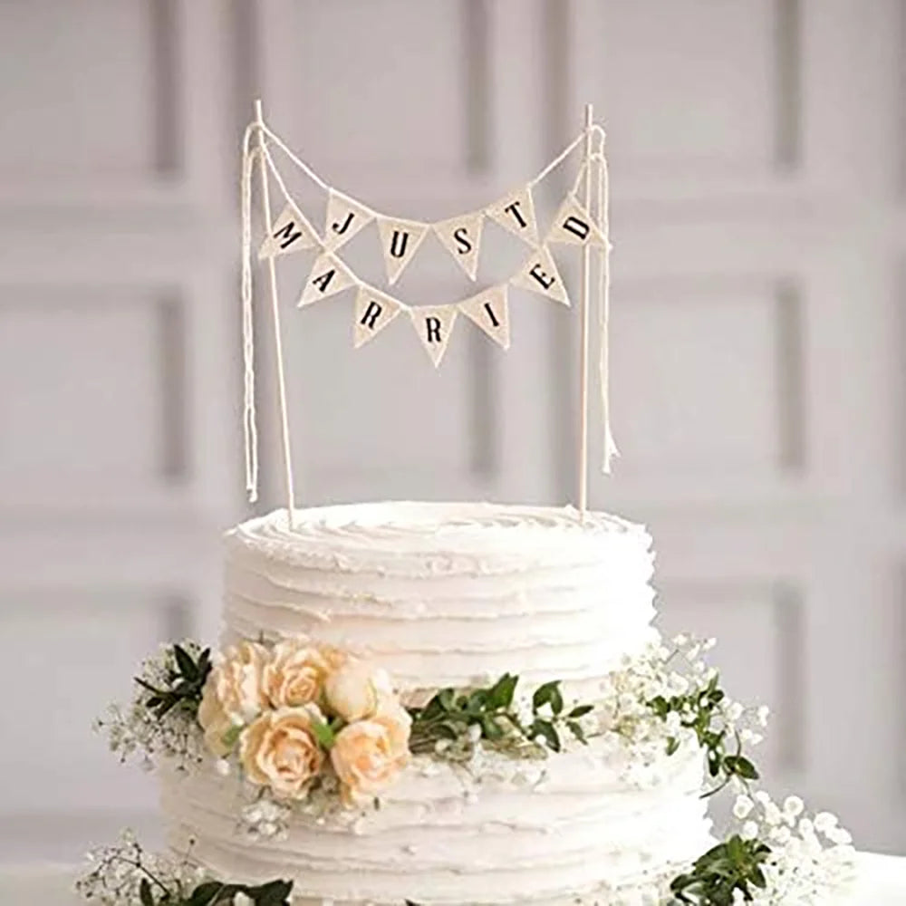 Rustic "Just Married" Wedding Cake Topper | Vintage Bunting Wedding Cake Topper Peaceful Pleasures Health and Wellness