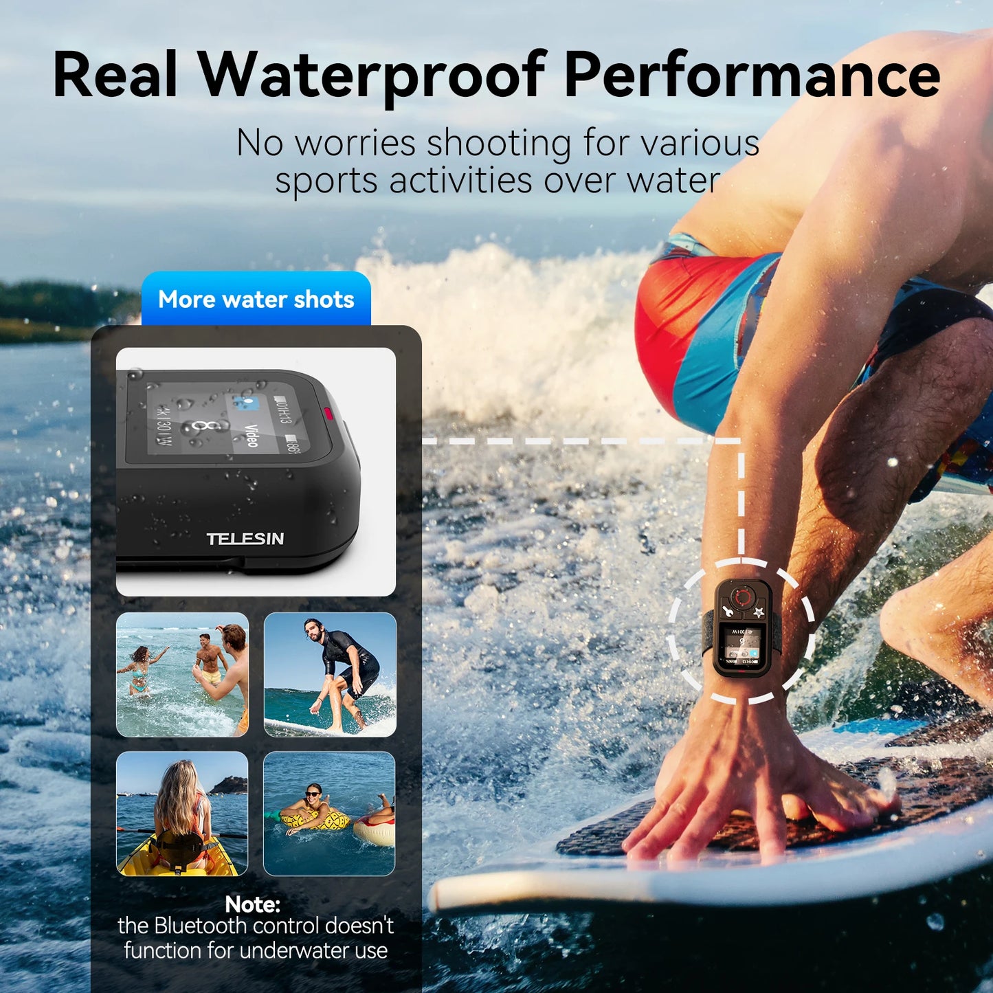 TELESIN Waterproof Bluetooth Remote Control for GoPro Hero13 12 11 10 9 8 Max With Wrist Strap for Action Camera Accessories Peaceful Pleasures Health and Wellness