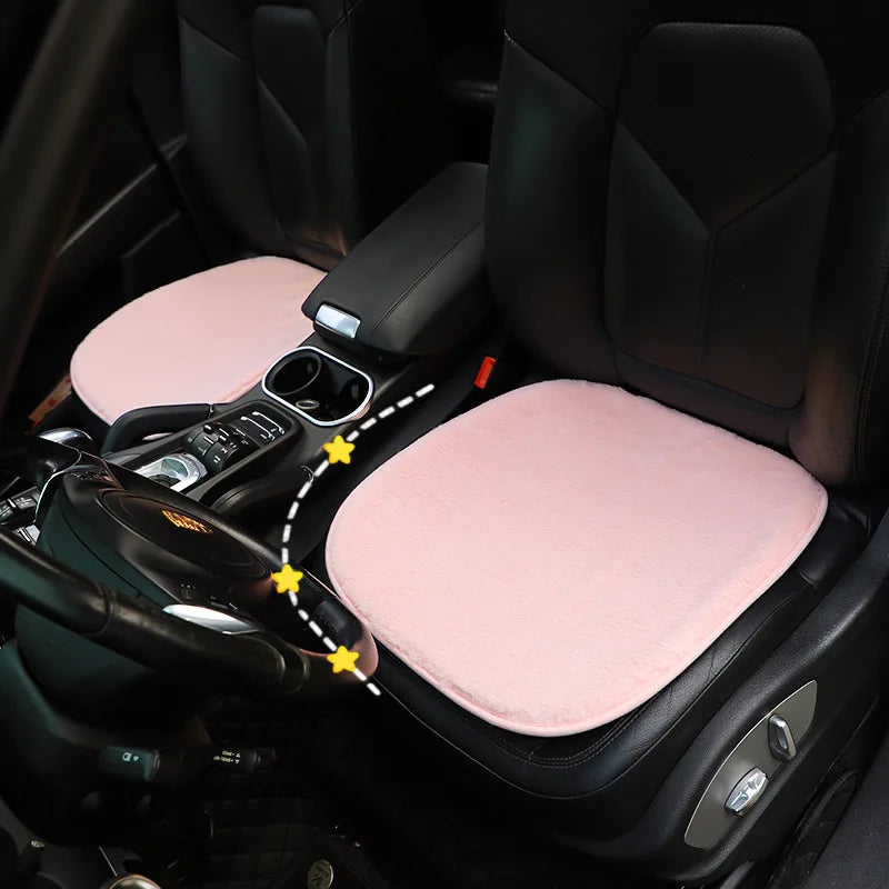 Cute Pink Plush Car Seat Cushion | Soft Winter Warm Car Pad