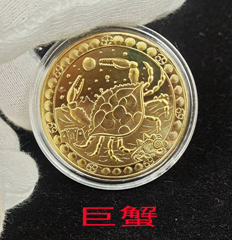 European 12 Zodiac Signs Commemorative Coin Tarot 4cm Iron Medallion Lucky Coin Wishing Coins Tooth Fairy Commemorative Coin Peaceful Pleasures Health and Wellness Cancer
