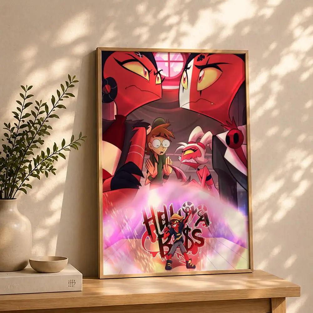 Animation H-Hazbin HotelS Poster HD Self Adhesive Waterproof Wall Art Ideal for Home Office Dorm Bedroom Great Gift Peaceful Pleasures Health and Wellness White3 30X40cmNoframe