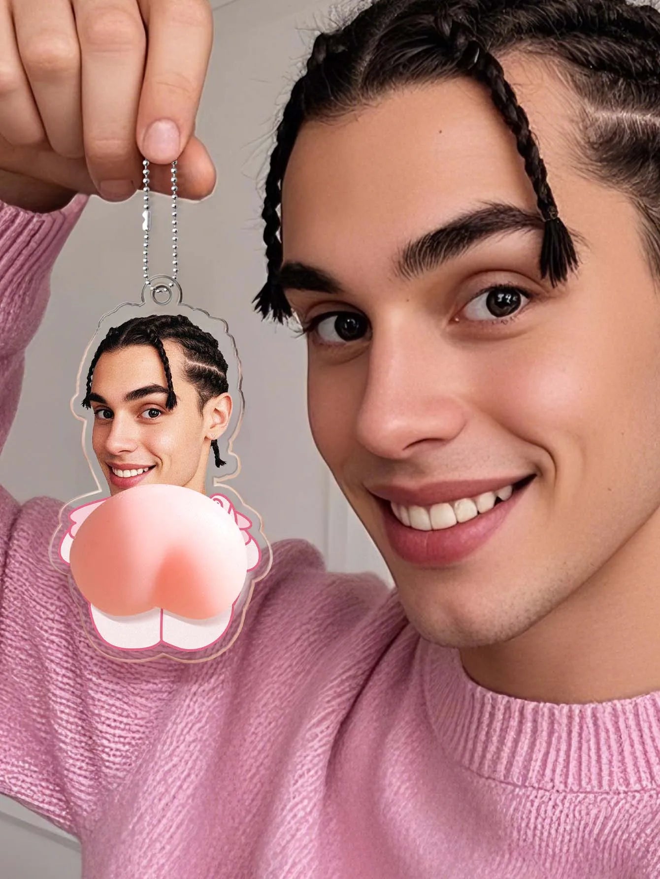 Custom Face Keychain with Soft Squishy Butt Personalized Funny Photo Key Ring Unique Gift for Friends Peaceful Pleasures Health and Wellness