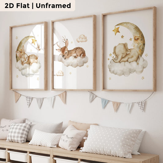 3-Piece Moon Rabbit Canvas Wall Art | Kids Room & Home Decor Canvas Wall Art Set Peaceful Pleasures Health and Wellness CH001-3pcs 60x80cm Unframed