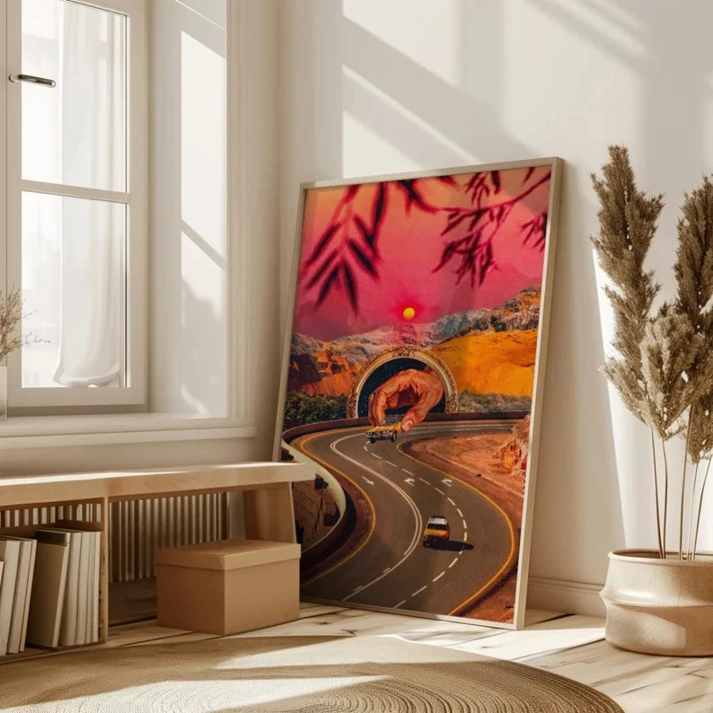 Retro Abstract Road Trip Surreal Colorful Canvas Wall Art Print