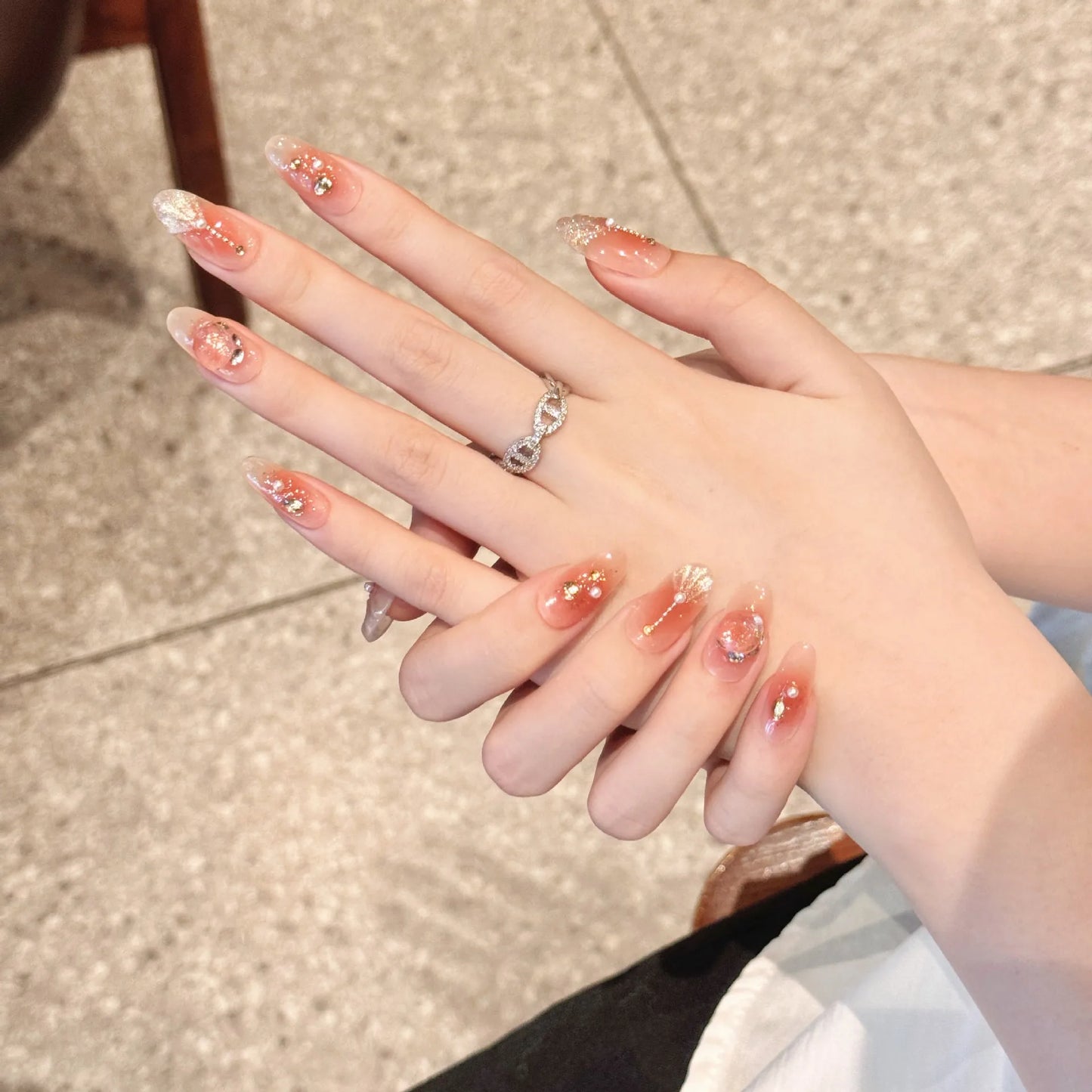 Handmade Press on Nails Orange Aurora Cat Eye Fake Nail Tips for Women Girl Wearable Detachable Shiny Mermaid Almond False Nails Peaceful Pleasures Health and Wellness
